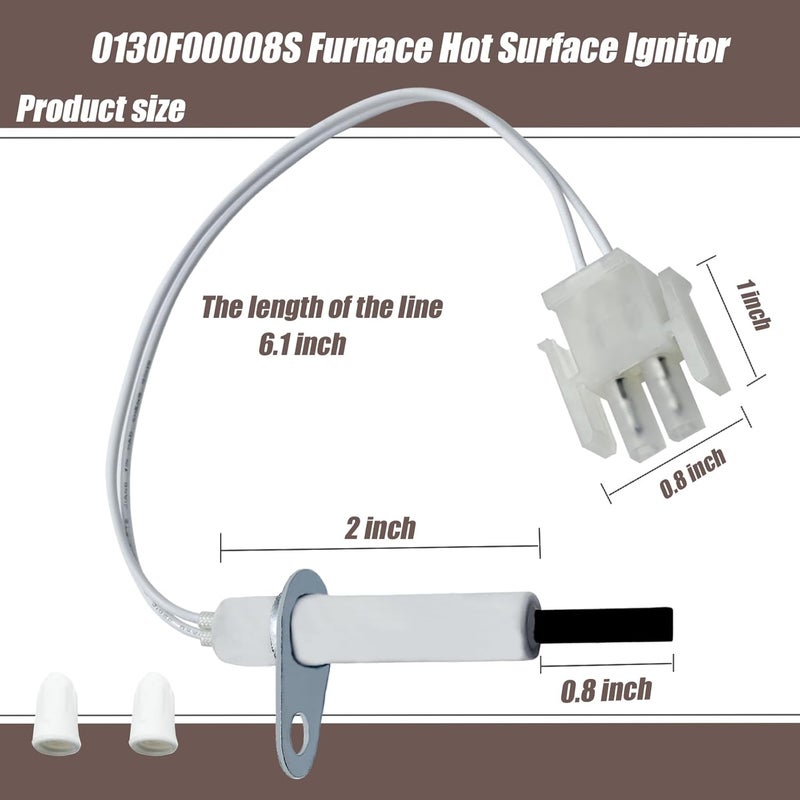 Nexjy 0130F00008S Furnace Hot Surface Ignitor Compatible with Goodman, Janitrol, Amana, Janitrol Gas Furnace, 0130F00008S Silicon Nitride Igniter Replace For 0130F00008 789-707A1 SSN084KS Ceramic Nuts. - Image 2